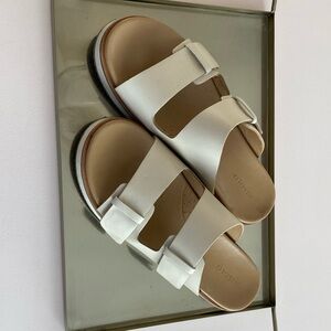 Nisolo Cream and Tan Sandals with Adjustable Straps